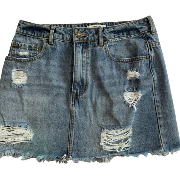 Forever 21 Womens Size 28 Jean Mini Skirt Blue Denim Distressed 5 Pocket Design - Picture 4 of 5